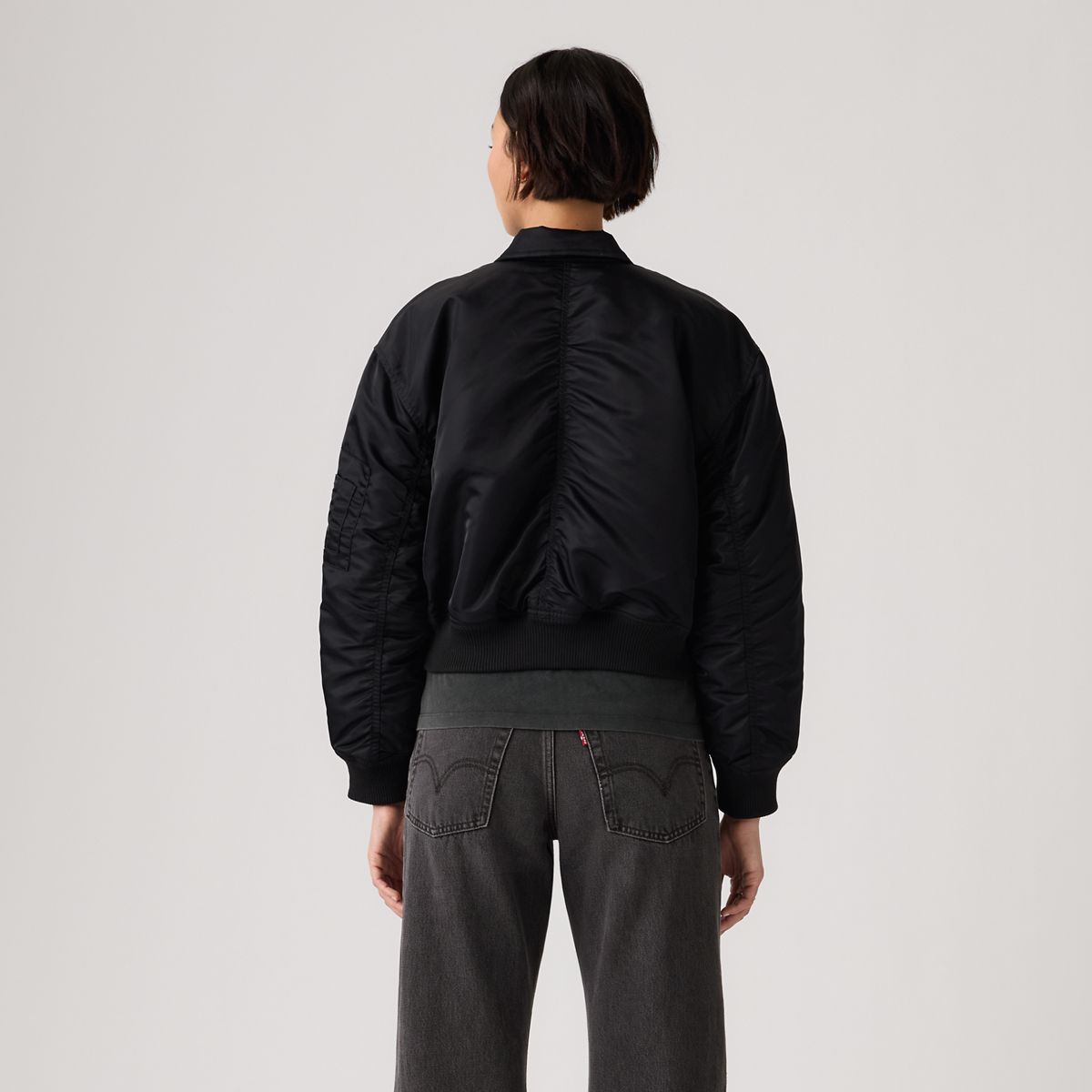 Bowie Cropped Bomber Jacket — Anthracite Night - Black
