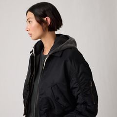 Bowie Cropped Bomber Jacket — Anthracite Night - Black 2