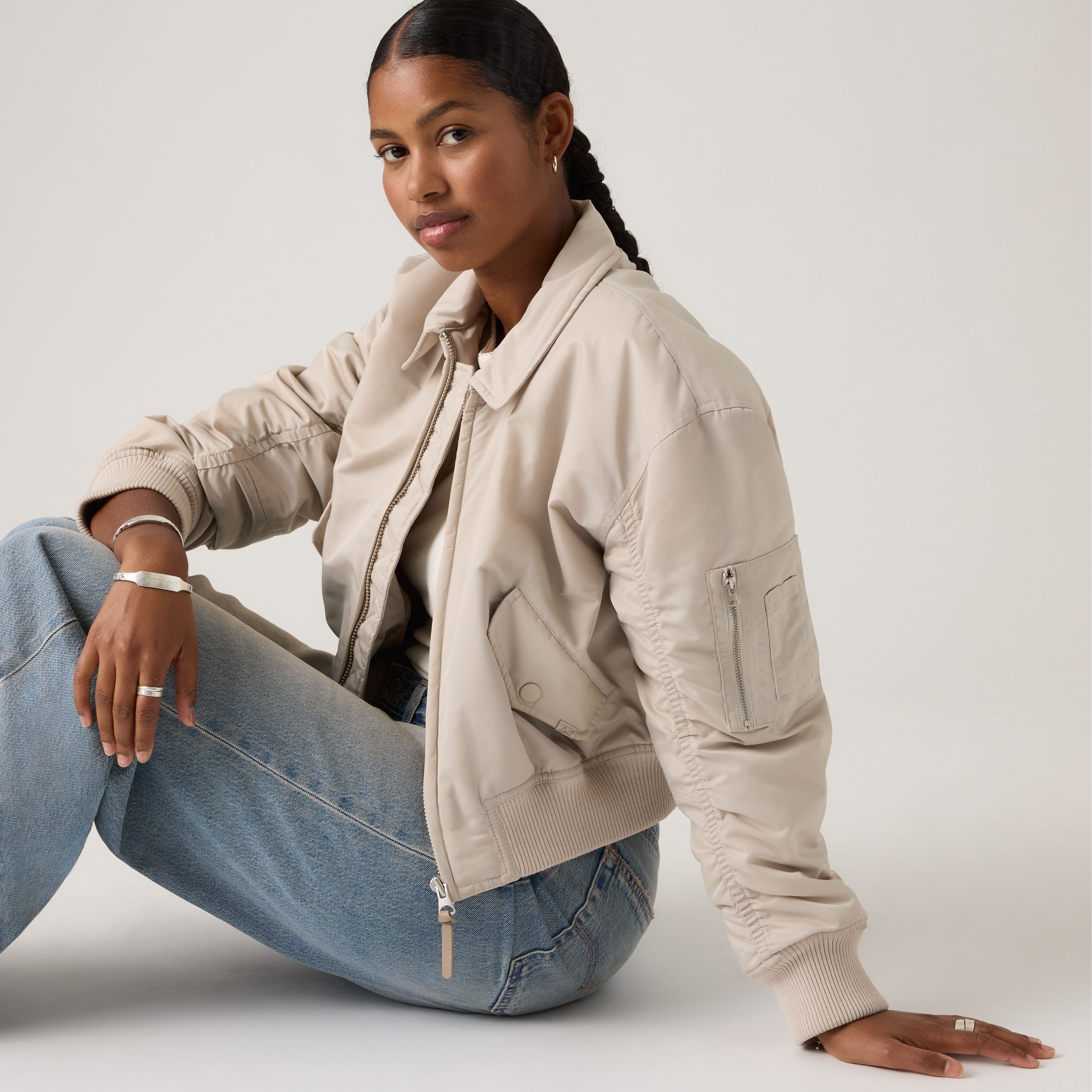 Bowie Cropped Bomber Jacket