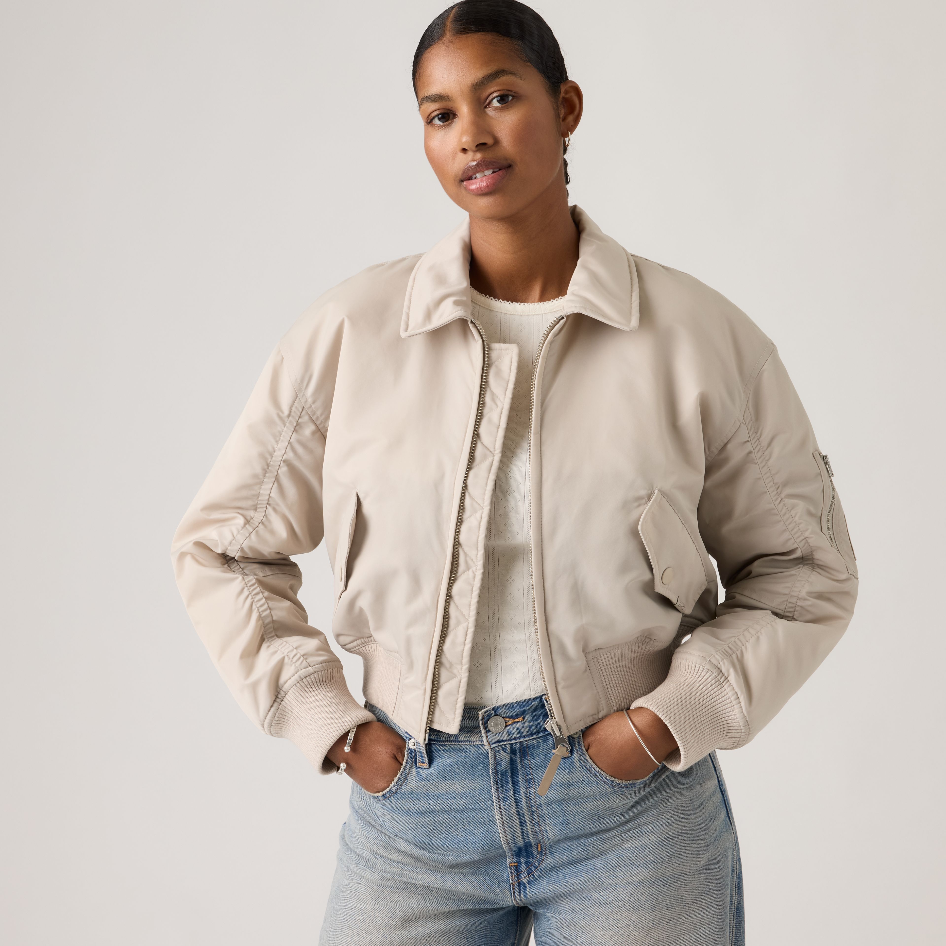 Bowie Cropped Bomber Jacket