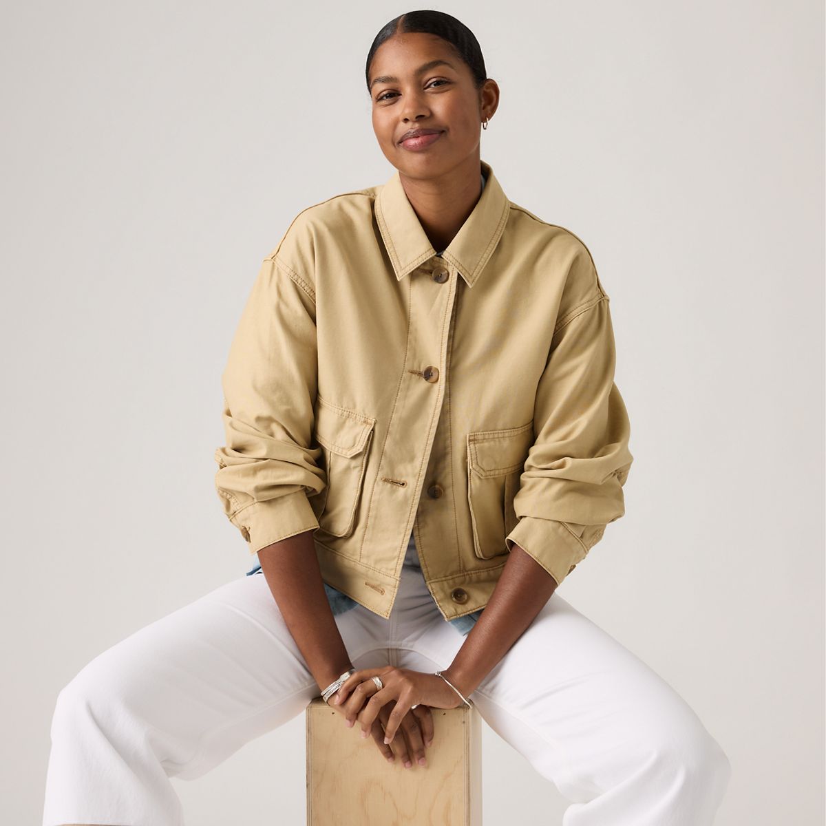 Marlowe Cropped Utility Heritage Jacket — Travertine Garment D - Tan