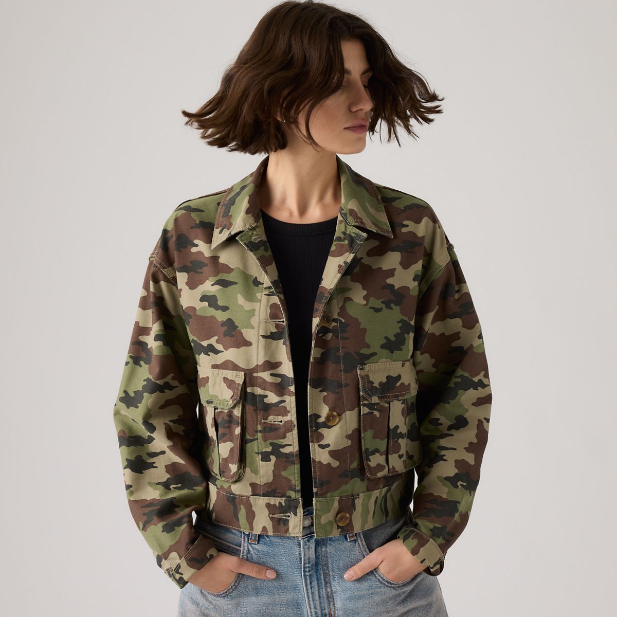 Marlowe Cropped Utility Heritage Jacket — Waller Camo V2 Cover - Green
