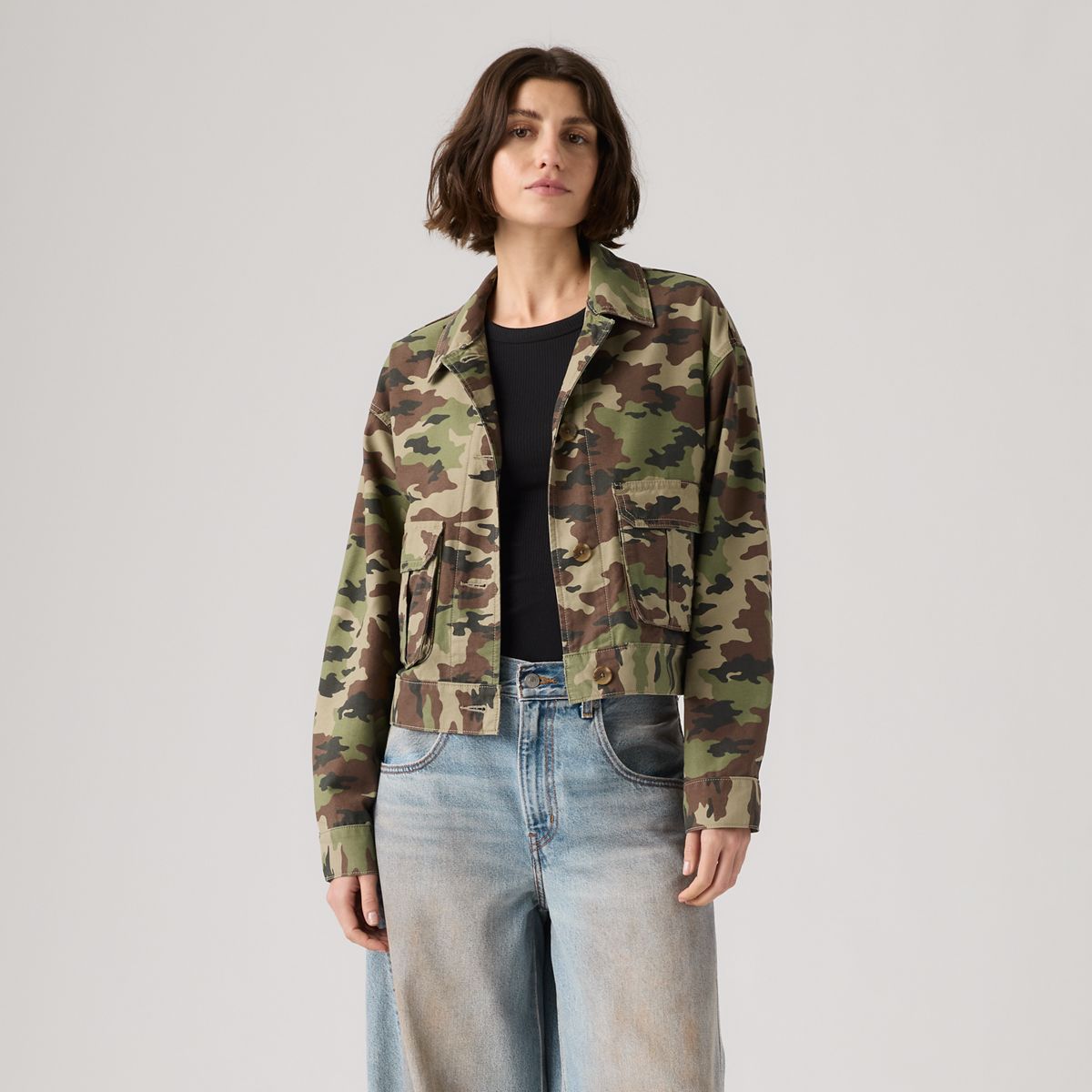Marlowe Cropped Utility Heritage Jacket — Waller Camo V2 Cover - Green