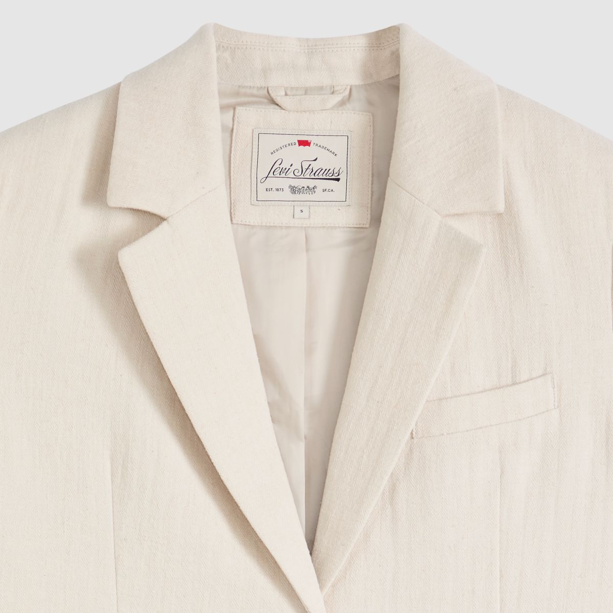 Stella Relaxed Cotton Linen Blazer — Herringbone Peyote - White