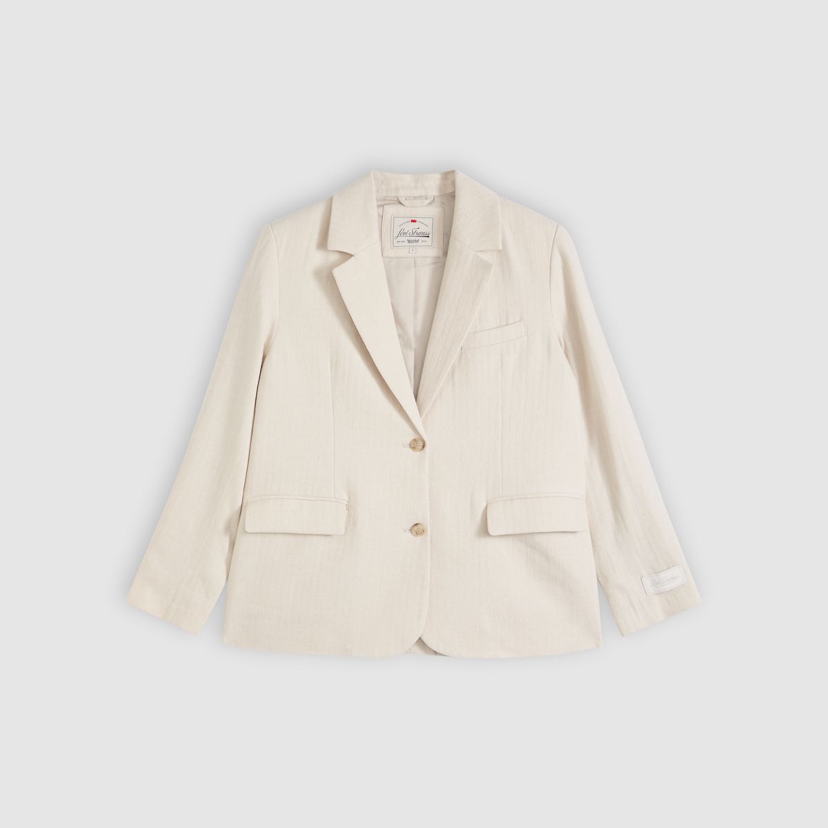 Stella Relaxed Cotton Linen Blazer — Herringbone Peyote - White