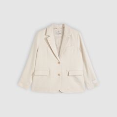 Stella Relaxed Cotton Linen Blazer — Herringbone Peyote - White 6