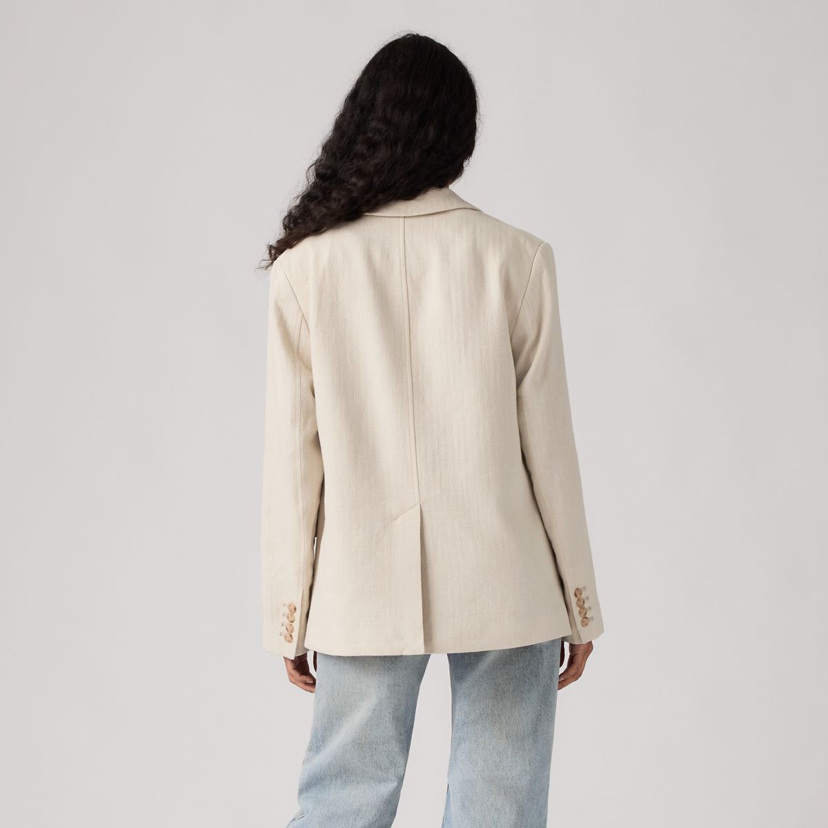 Stella Relaxed Cotton Linen Blazer — Herringbone Peyote - White