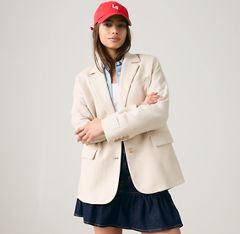 Stella Relaxed Cotton Linen Blazer — Herringbone Peyote - White 3