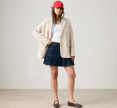 Stella Relaxed Cotton Linen Blazer — Herringbone Peyote - White 1