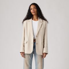 Stella Relaxed Cotton Linen Blazer — Herringbone Peyote - White 4