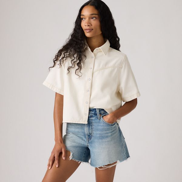Logan Short-Sleeve Denim Shirt — Truth Slip - White