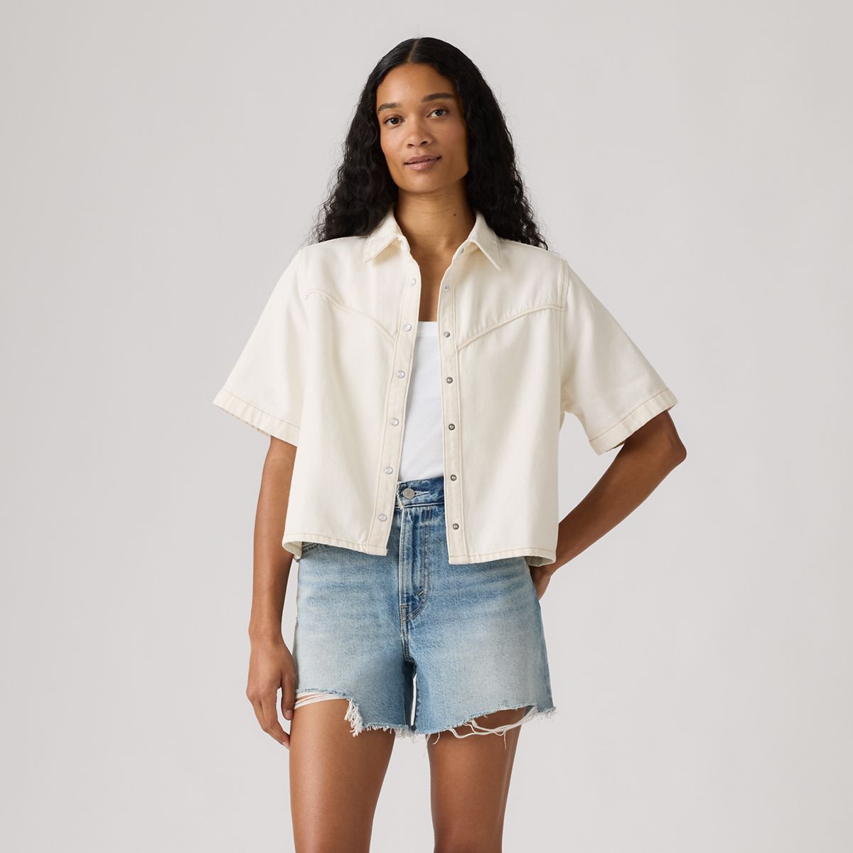 Logan Short-Sleeve Denim Shirt — Truth Slip - White