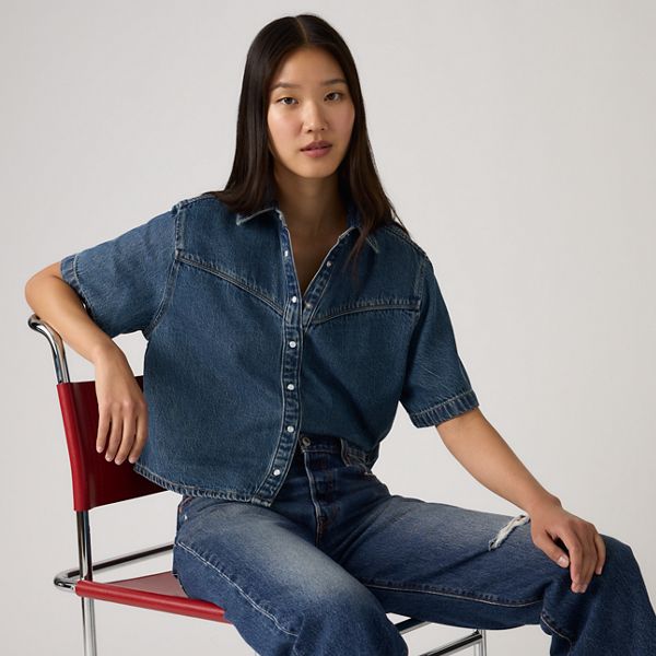 Logan Short-Sleeve Denim Shirt — Tencel Tinted Times - Blue