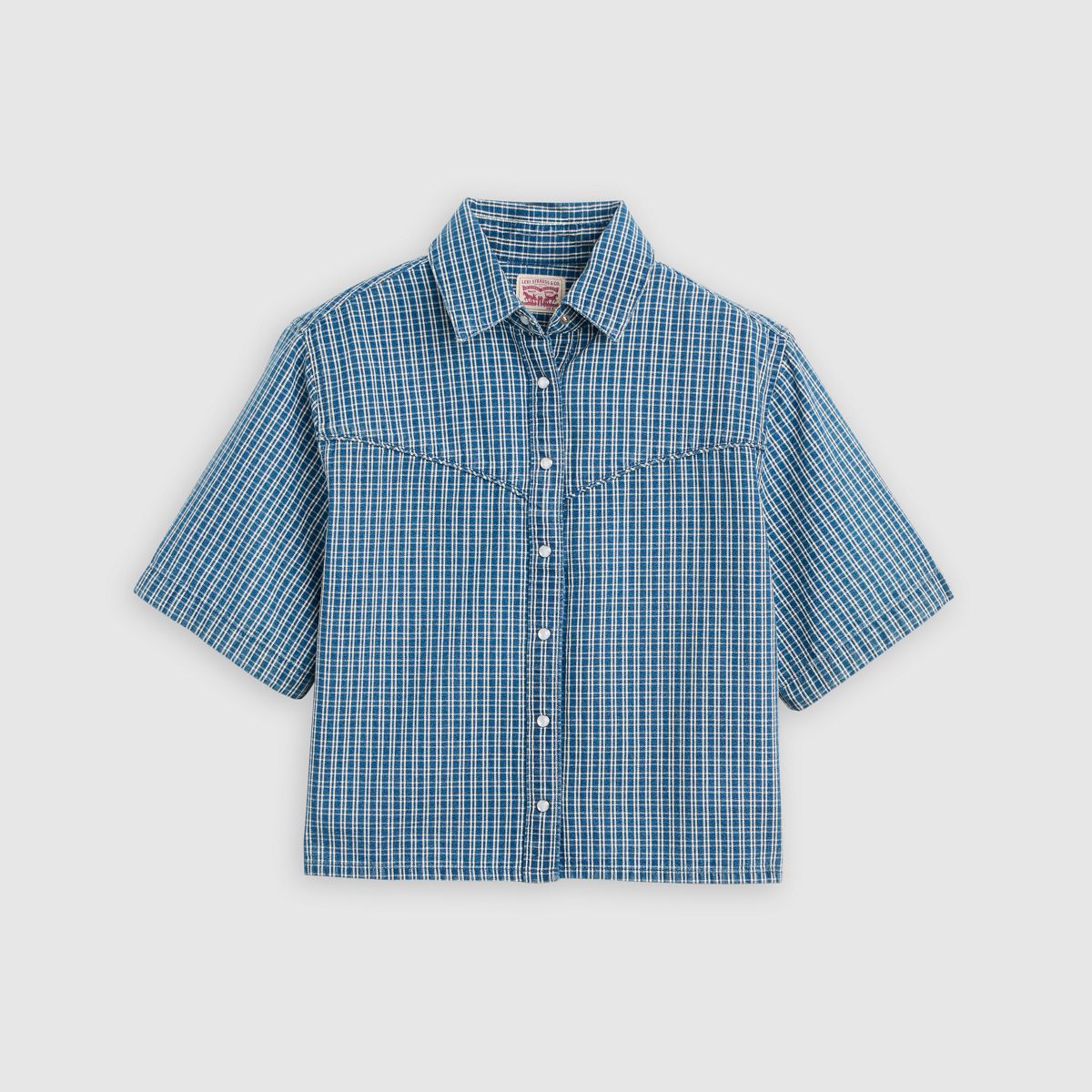 Logan Short-Sleeve Denim Shirt — Little Tiny Windows - Medium Wash