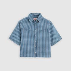 Logan Short-Sleeve Denim Shirt — Little Tiny Windows - Medium Wash 5