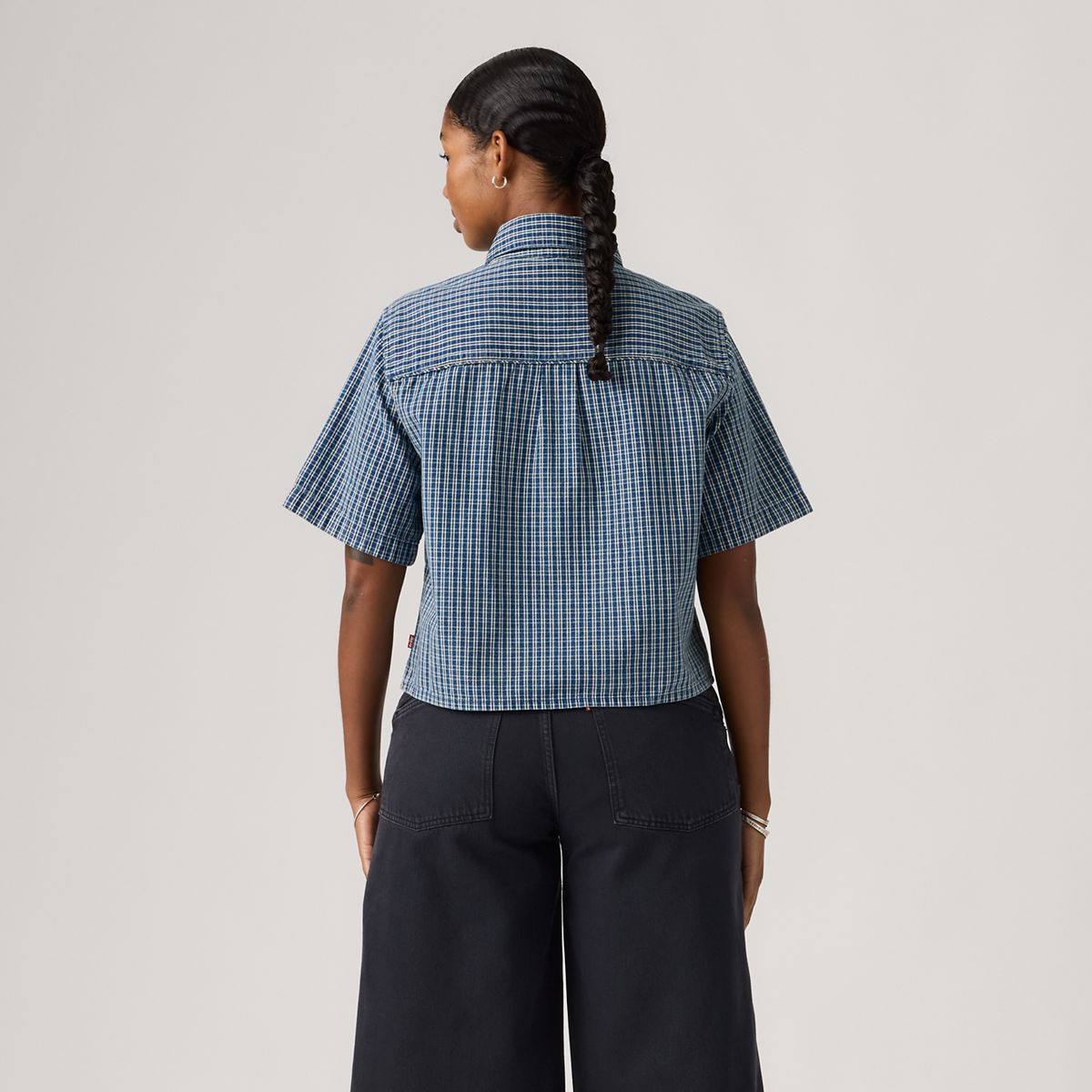 Logan Short-Sleeve Denim Shirt — Little Tiny Windows - Medium Wash
