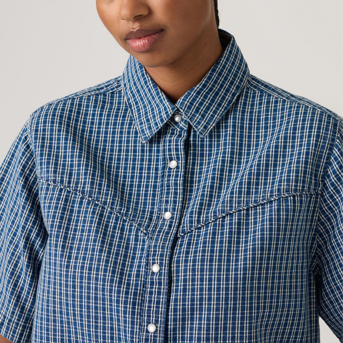 Logan Short-Sleeve Denim Shirt — Little Tiny Windows - Medium Wash