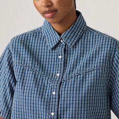 Logan Short-Sleeve Denim Shirt — Little Tiny Windows - Medium Wash 2