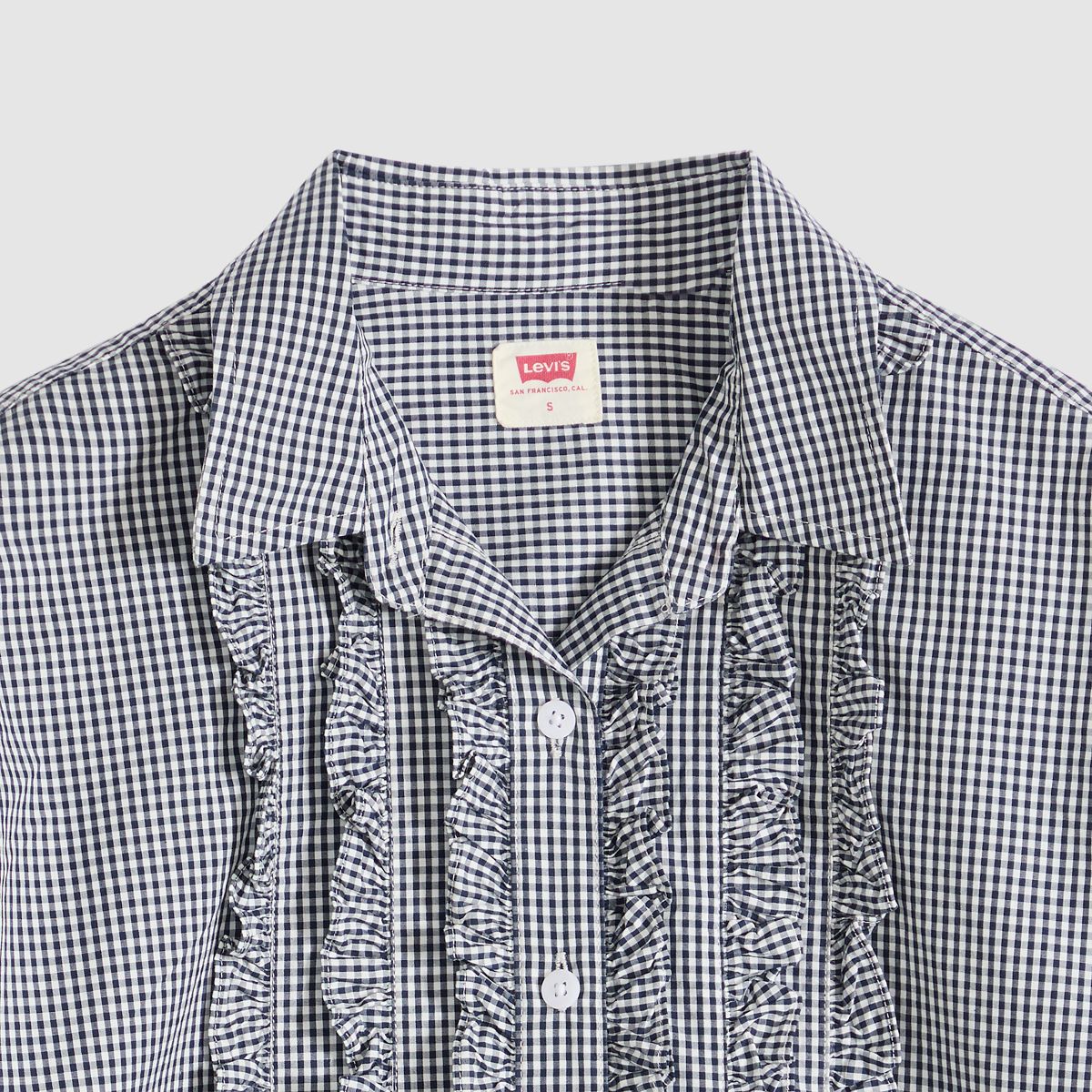 Harlie Novelty Ruffle Boyfriend Shirt — Ceicil Micro Check - Black