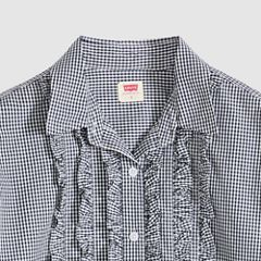 Harlie Novelty Ruffle Boyfriend Shirt — Ceicil Micro Check - Black 6