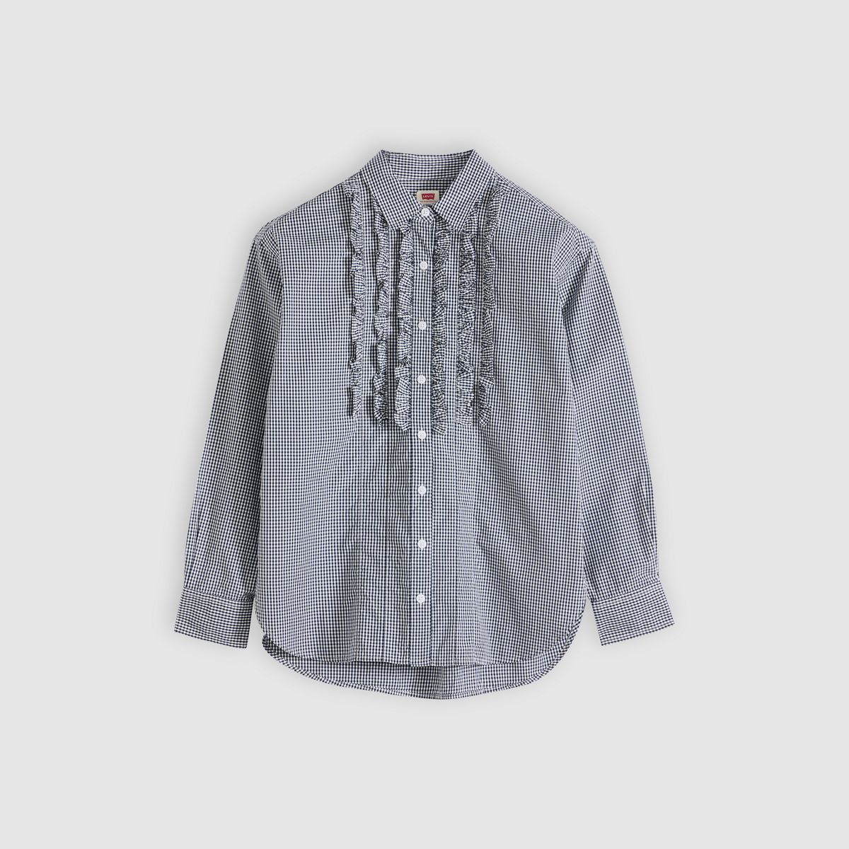 Harlie Novelty Ruffle Boyfriend Shirt — Ceicil Micro Check - Black