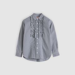 Harlie Novelty Ruffle Boyfriend Shirt — Ceicil Micro Check - Black 5