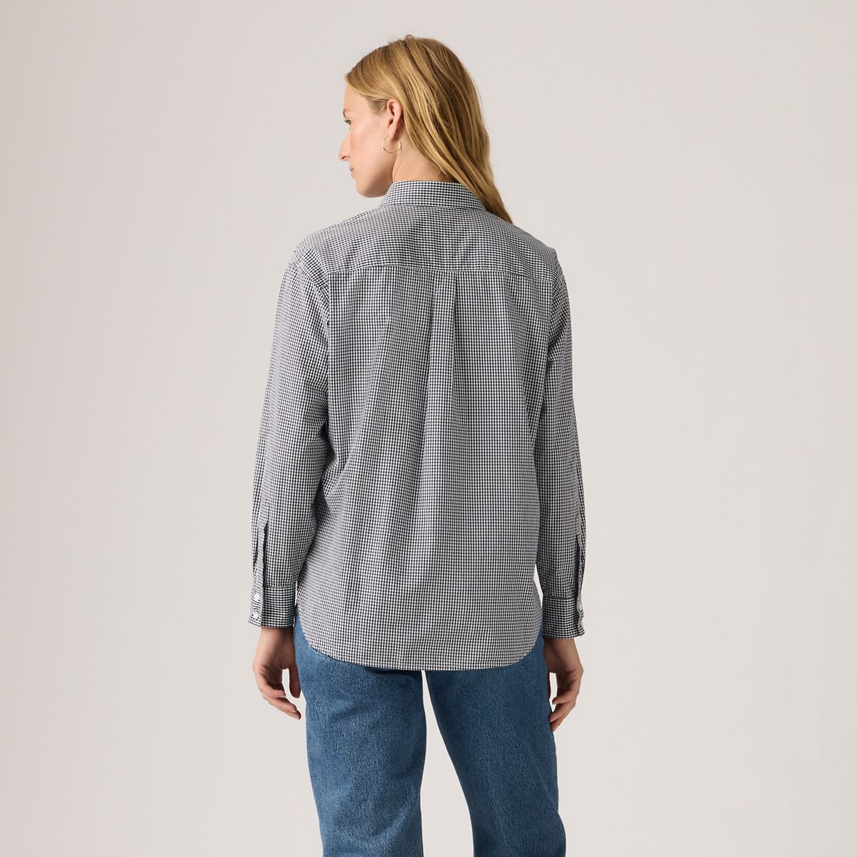 Harlie Novelty Ruffle Boyfriend Shirt — Ceicil Micro Check - Black