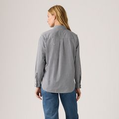 Harlie Novelty Ruffle Boyfriend Shirt — Ceicil Micro Check - Black 4