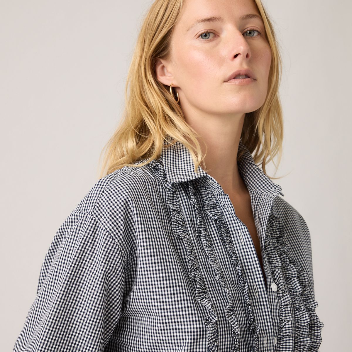 Harlie Novelty Ruffle Boyfriend Shirt — Ceicil Micro Check - Black