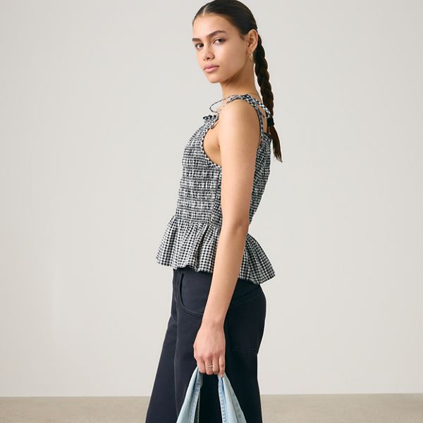 Monaco Blouse — Springtime Dobby Gin - Black