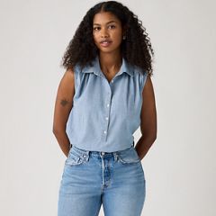 Londyn Short-Sleeve Popover Top — Breezy Blues - Medium Wash 1