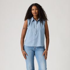 Londyn Short-Sleeve Popover Top — Breezy Blues - Medium Wash 3