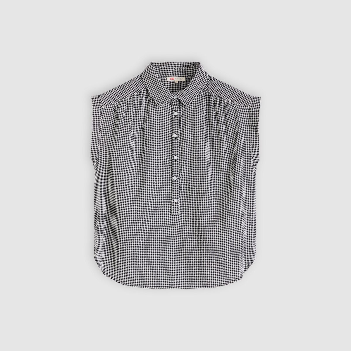 Londyn Short-Sleeve Popover Top — Patricia Check Anthr - Black