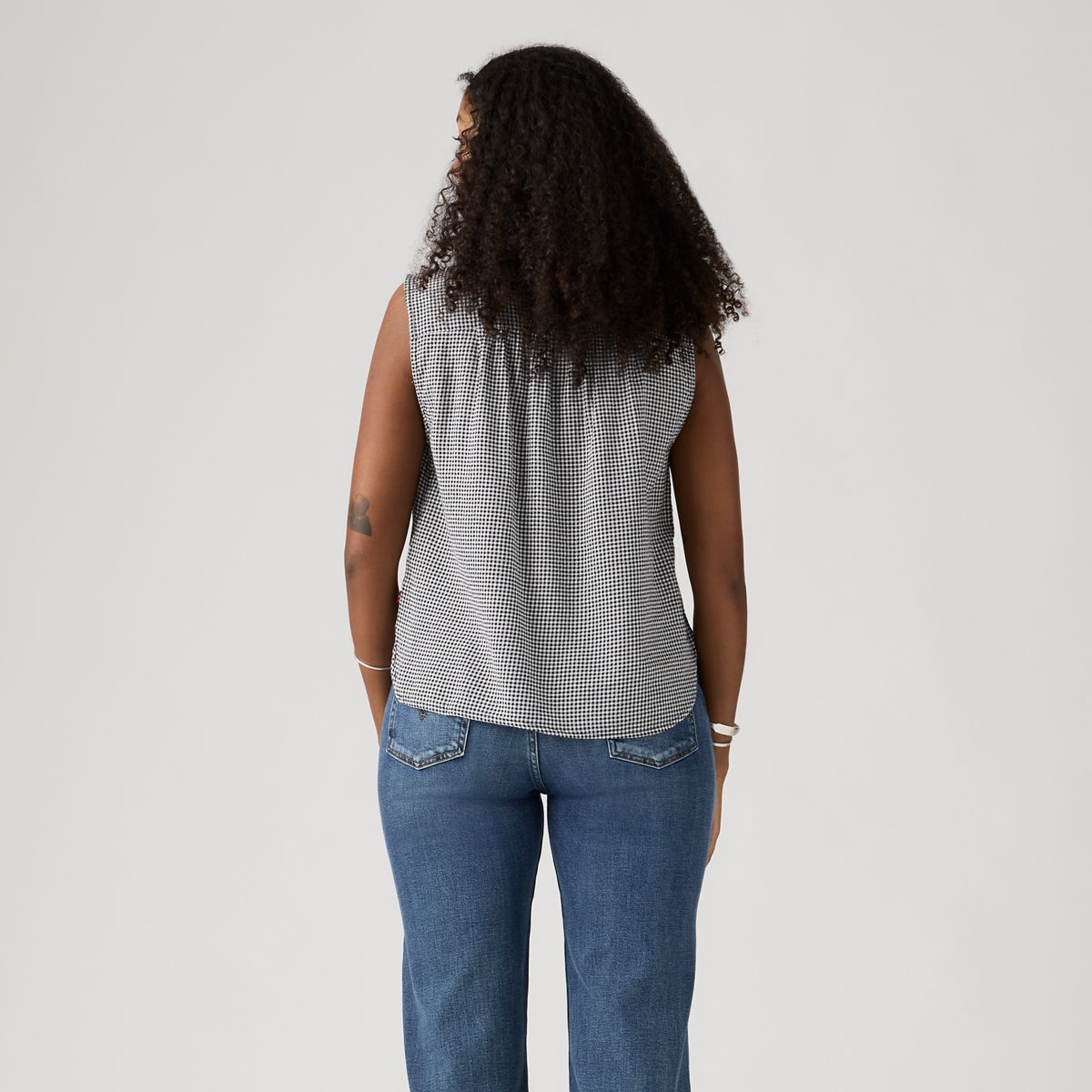Londyn Short-Sleeve Popover Top — Patricia Check Anthr - Black
