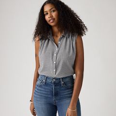 Londyn Short-Sleeve Popover Top — Patricia Check Anthr - Black 1