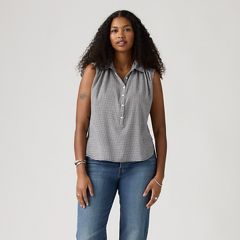 Londyn Short-Sleeve Popover Top — Patricia Check Anthr - Black 3