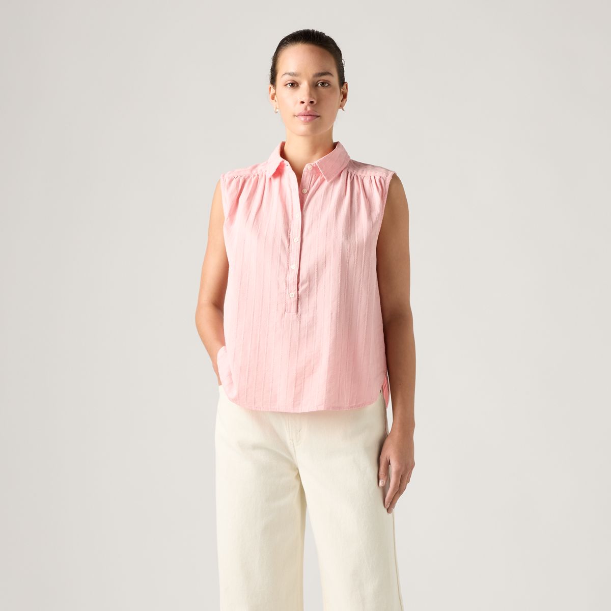 Londyn Short-Sleeve Popover Top — Coral Blush - Pink