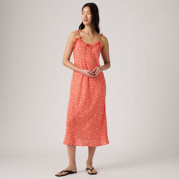 Sarita Slip Midi Dress — Pamela Floral Vine S - Red