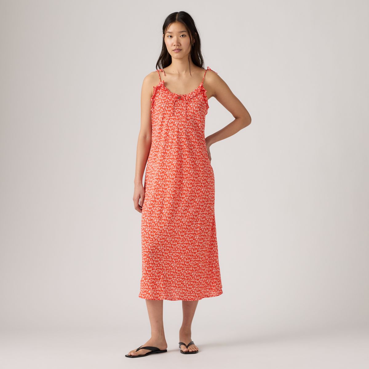 Sarita Slip Midi Dress — Pamela Floral Vine S - Red