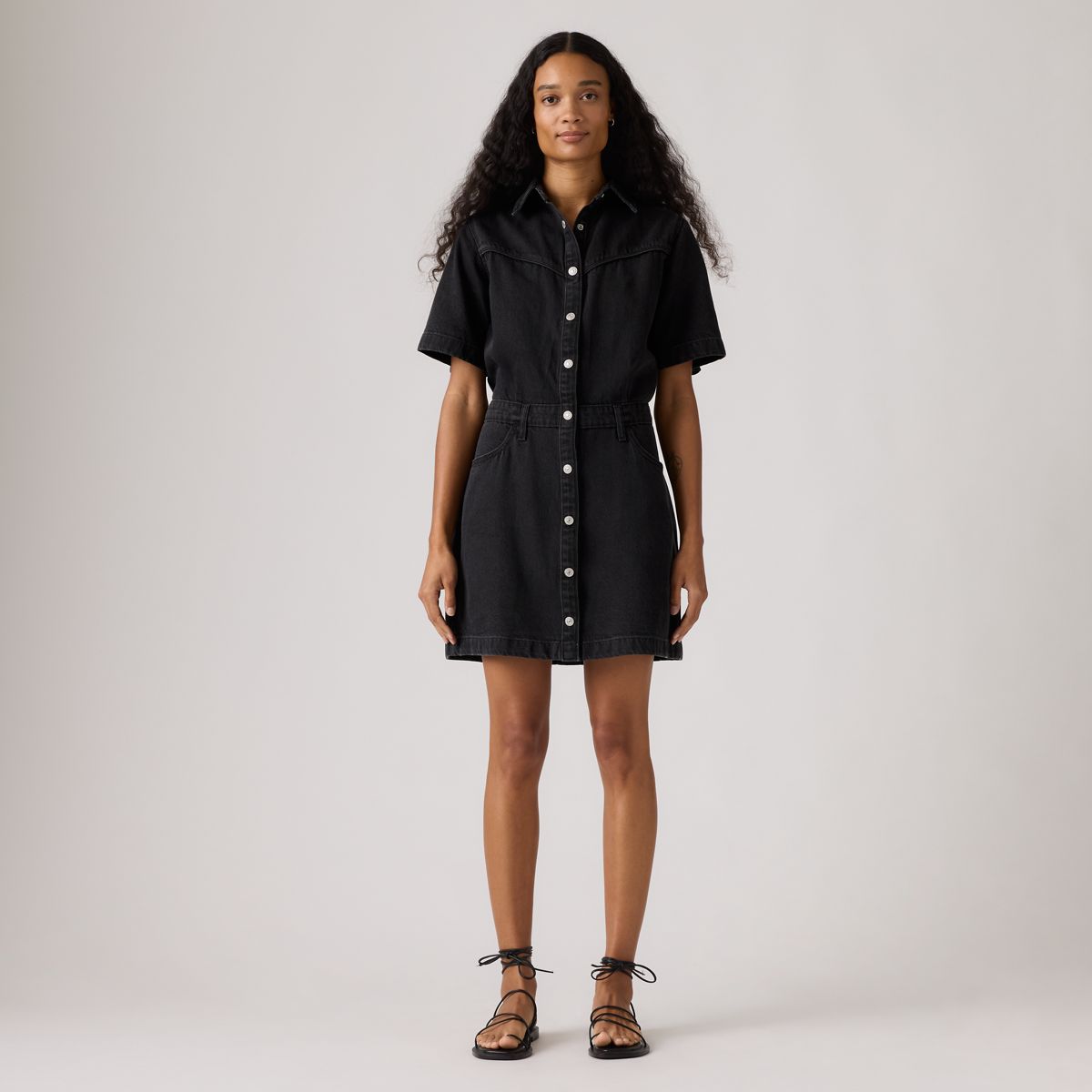 Short-Sleeve Logan Western Midi Dress — Capturing Moments - Black