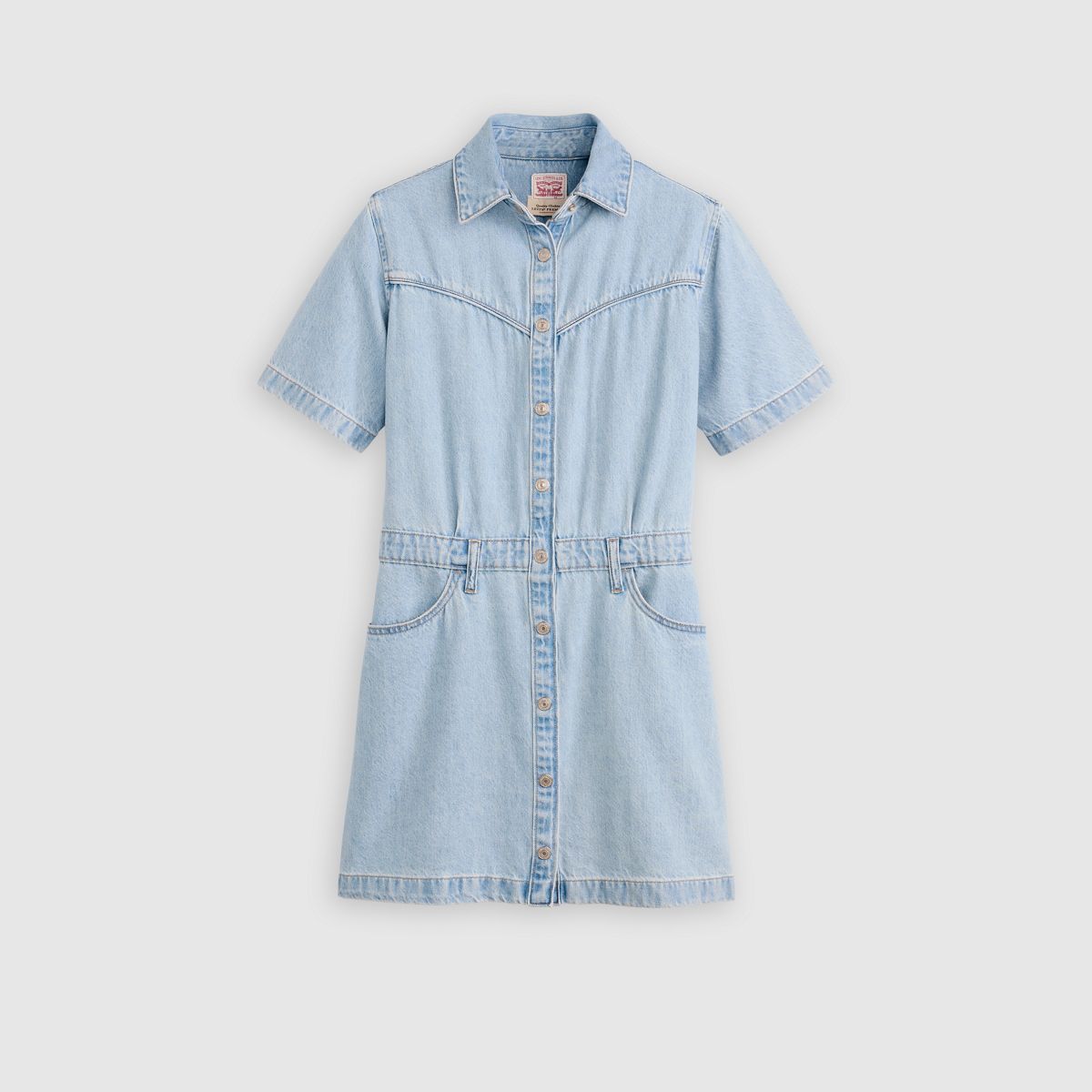 Short-Sleeve Logan Western Midi Dress — Blasted Stone Dress - Light Wash