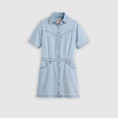 Short-Sleeve Logan Western Midi Dress — Blasted Stone Dress - Light Wash 5