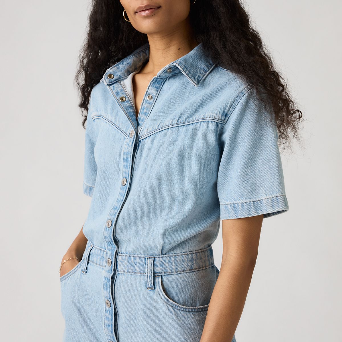 Short-Sleeve Logan Western Midi Dress — Blasted Stone Dress - Light Wash