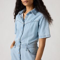 Short-Sleeve Logan Western Midi Dress — Blasted Stone Dress - Light Wash 2