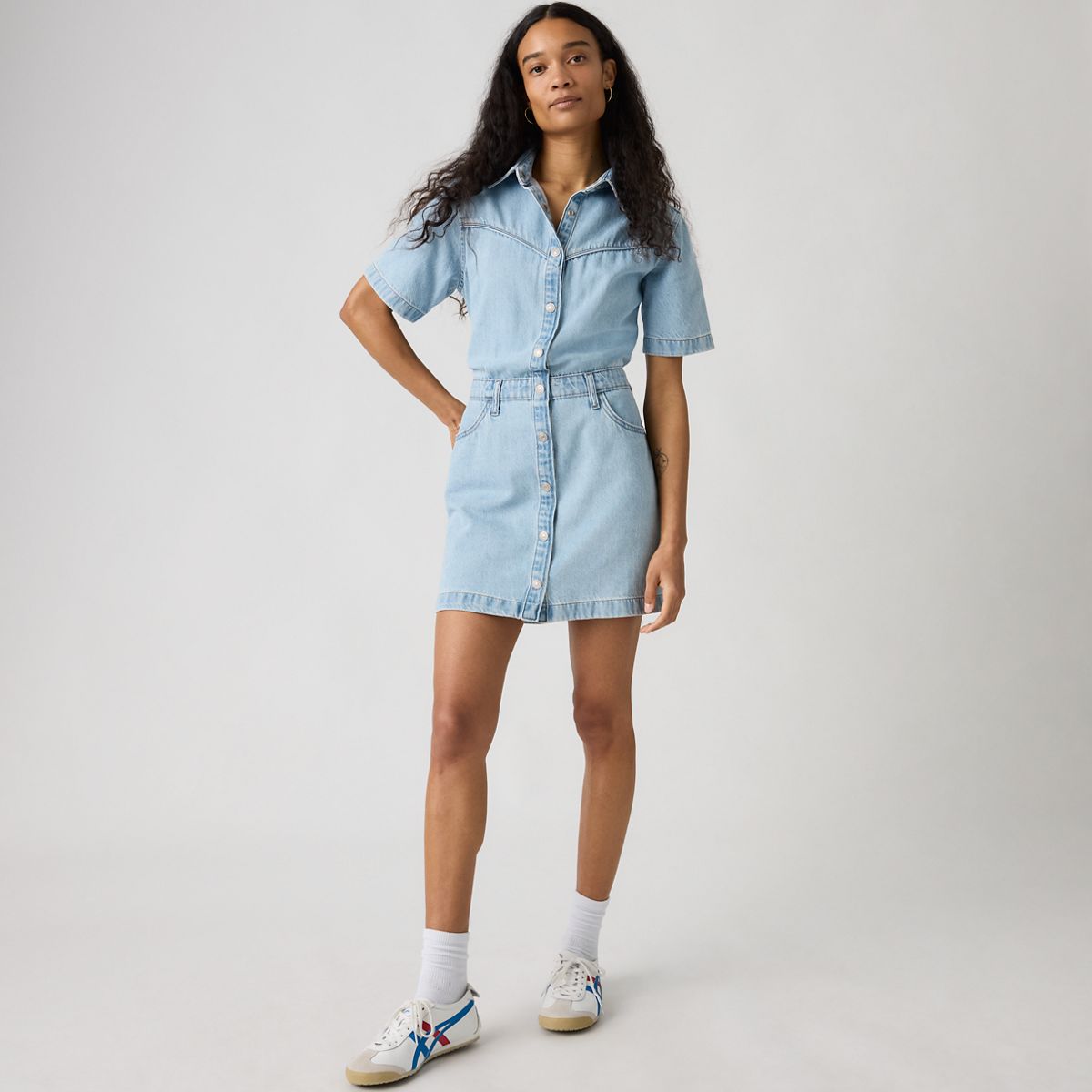Short-Sleeve Logan Western Midi Dress — Blasted Stone Dress - Light Wash