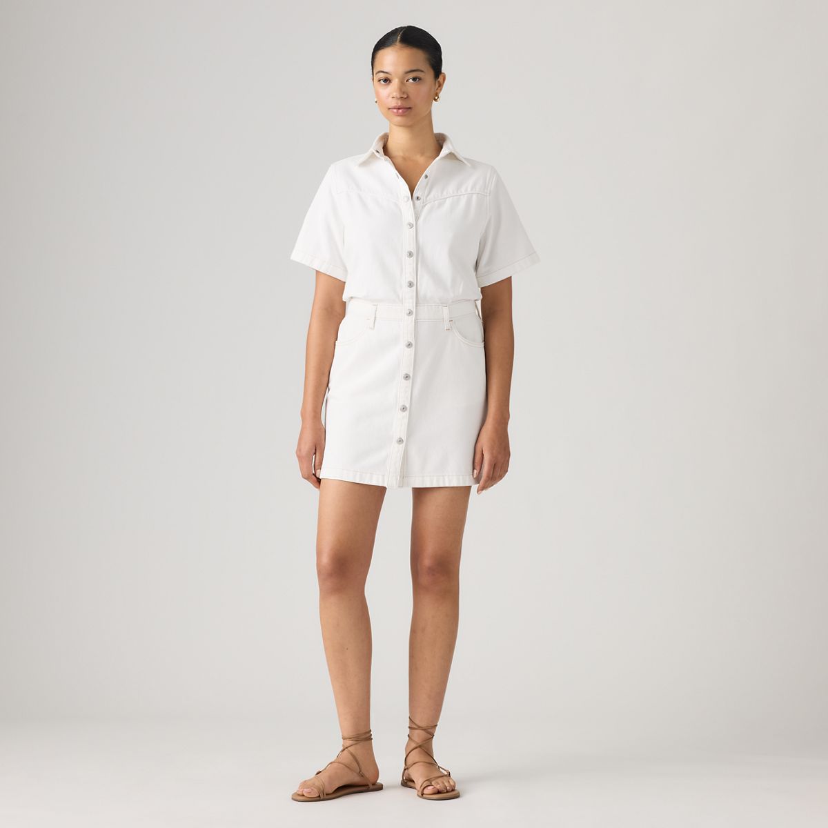 Short-Sleeve Logan Western Midi Dress — Tooth Fairy - White