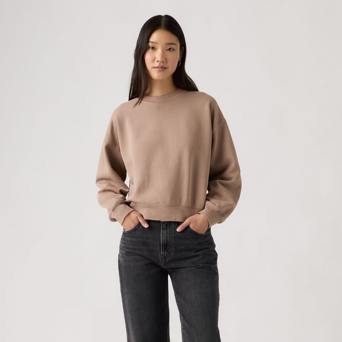 Vintage Garment Dye Boxy Sweatshirt — Garment Dye Pine Bar - Brown