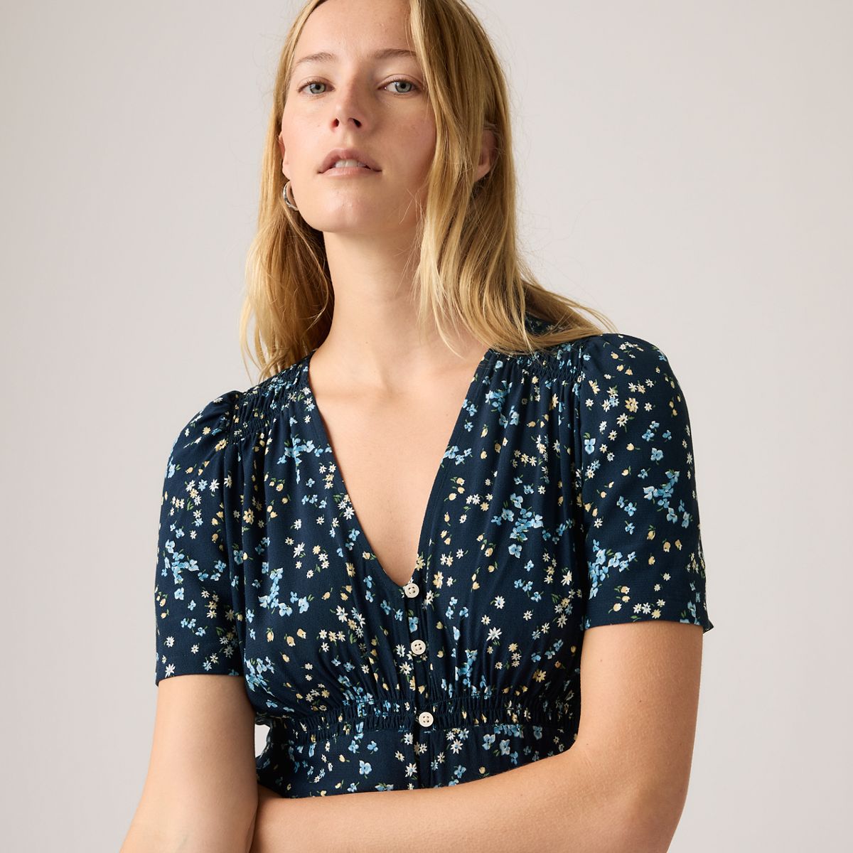 Paola Short-Sleeve Midi Dress — Mavis Floral Blue As - Blue