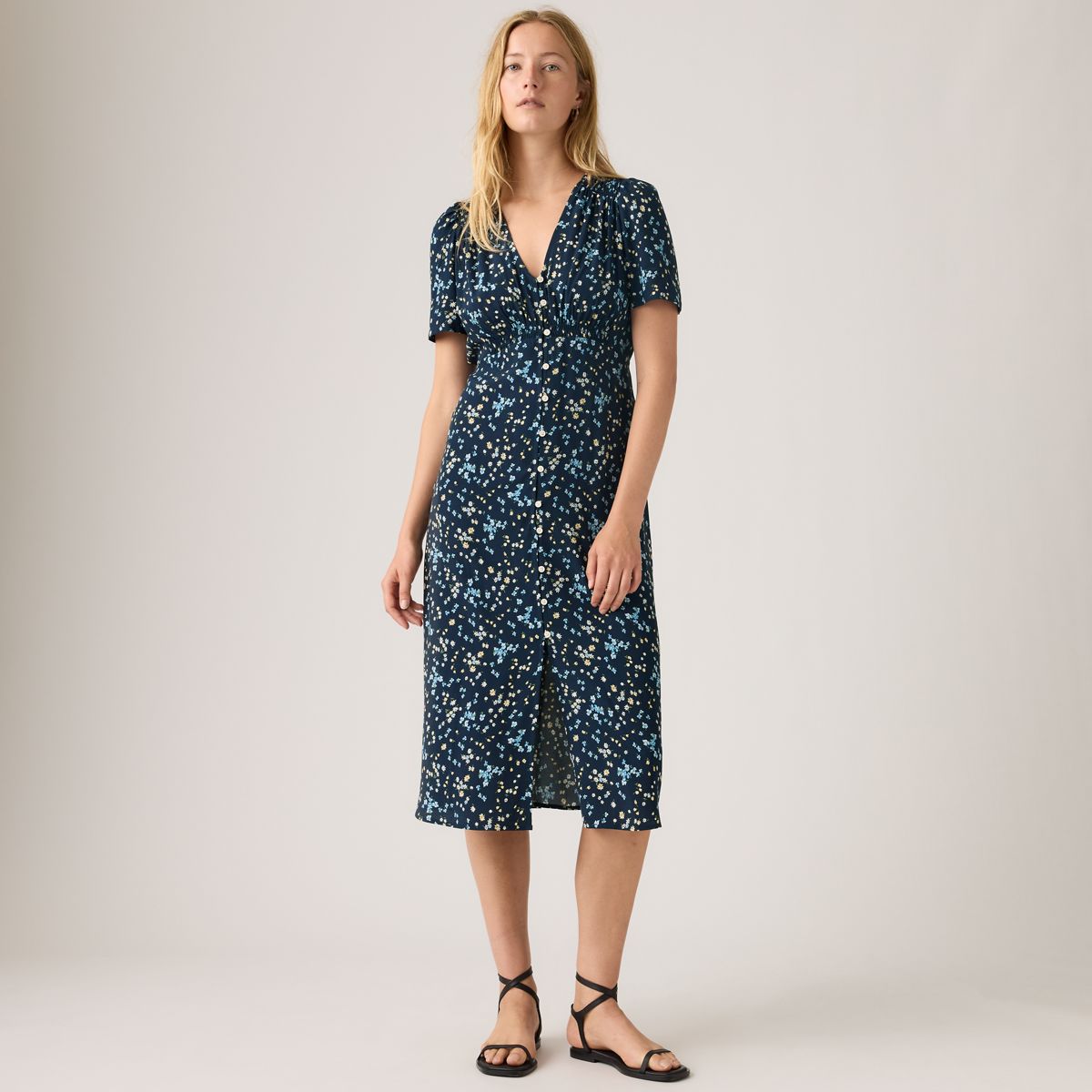 Paola Short-Sleeve Midi Dress — Mavis Floral Blue As - Blue