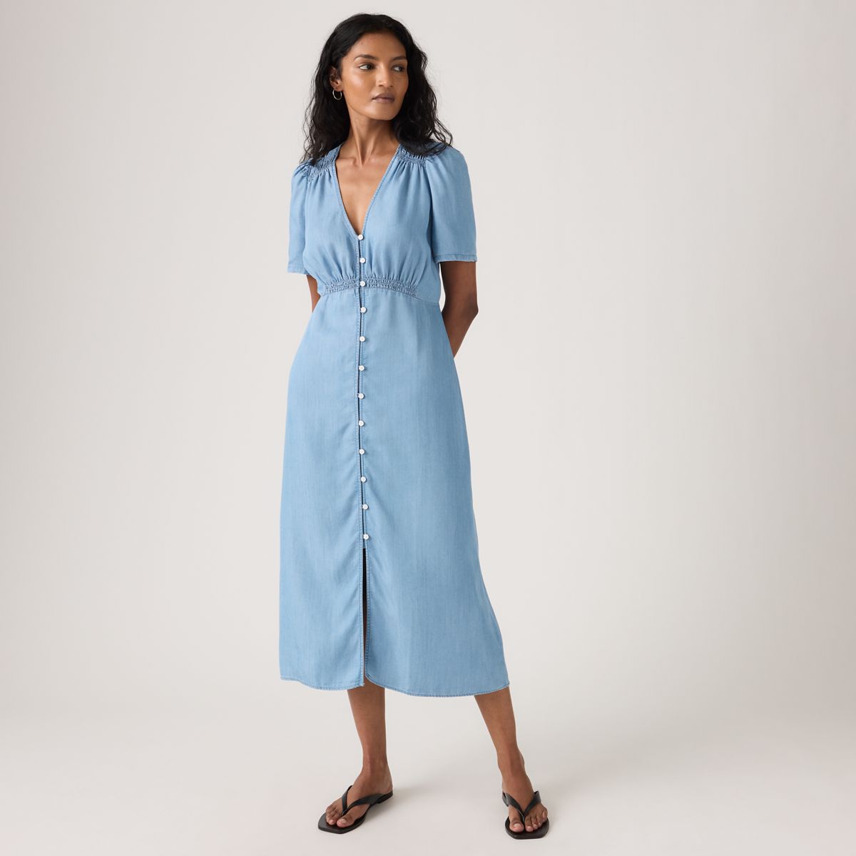 Paola Short-Sleeve Midi Dress — Take It Again - Medium Wash